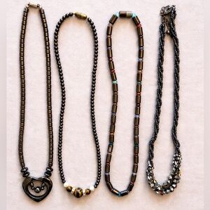 Hematite & Beaded Necklace Bundle Dark Tone Minimal Stack Set. Tiger Eye.